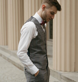 Costume sur mesure pour homme | Costume 3 pièces | Gris-Bleu | Windowpane | Laine peignée | Léger et respirant
