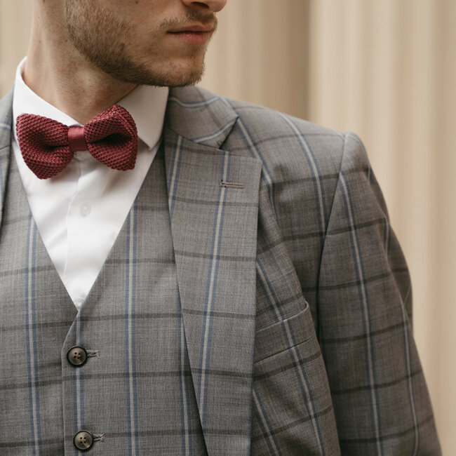 Costume sur mesure pour homme | Costume 3 pièces | Gris-Bleu | Windowpane | Laine peignée | Léger et respirant