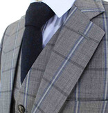 Costume sur mesure pour homme | Costume 3 pièces | Gris-Bleu | Windowpane | Laine peignée | Léger et respirant