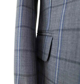 Costume sur mesure pour homme | Costume 3 pièces | Gris-Bleu | Windowpane | Laine peignée | Léger et respirant