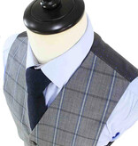 Costume sur mesure pour homme | Costume 3 pièces | Gris-Bleu | Windowpane | Laine peignée | Léger et respirant
