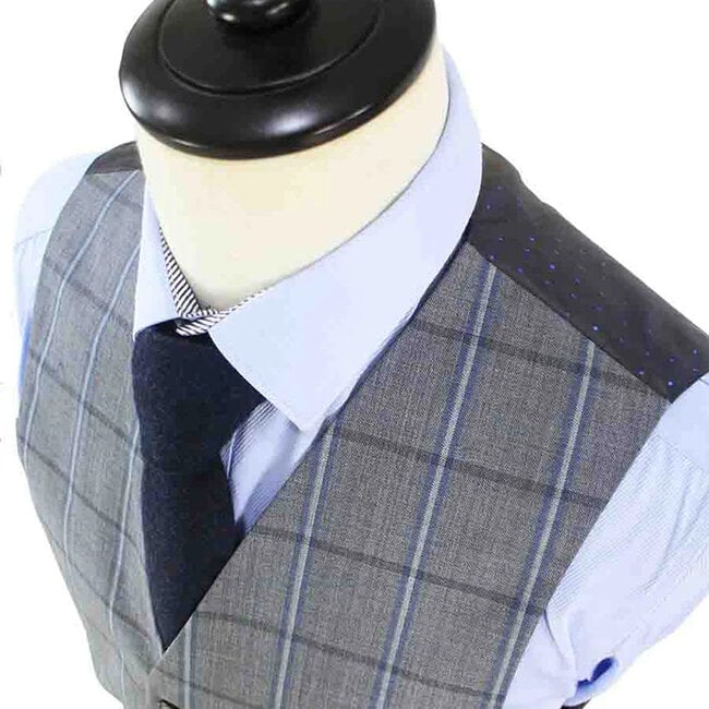 Maatpak voor heren | 3-delig pak | Grijs-Blauw | Windowpane | Kamgaren wol | Lichtgewicht & ademend