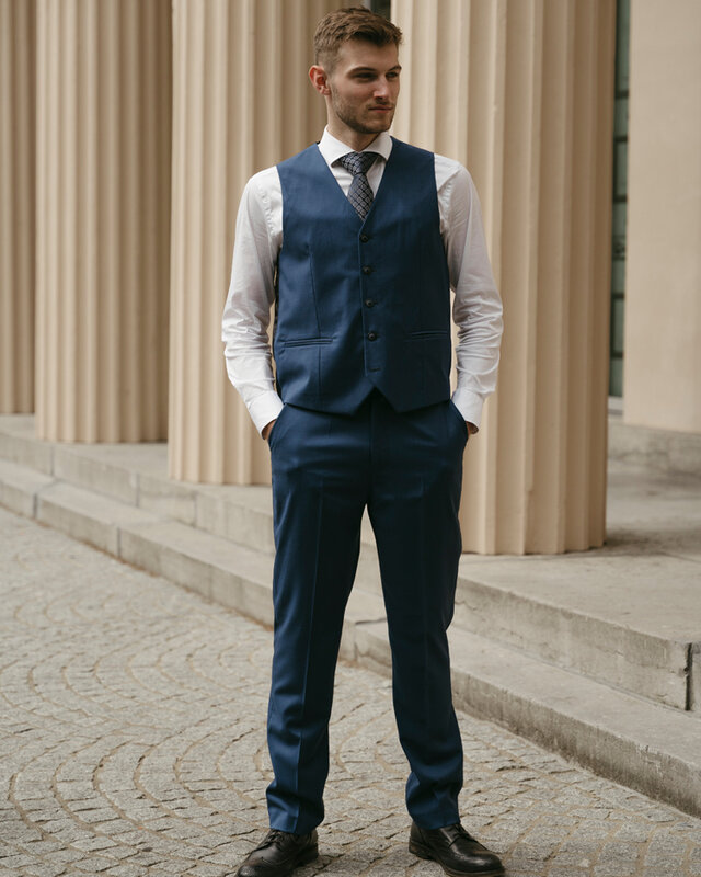 Traje sastre hombre | Traje 3 piezas | Azul Marino | Lana estambre | Ligero y transpirable