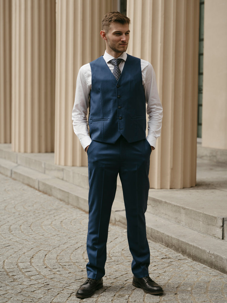 Men's tailored suit | 3-piece suit | Classic Navy | worsted wool | Lightweight & breathable