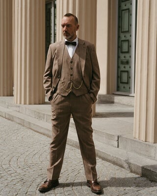 Worsted Wool Suit Brown Prince of Wales