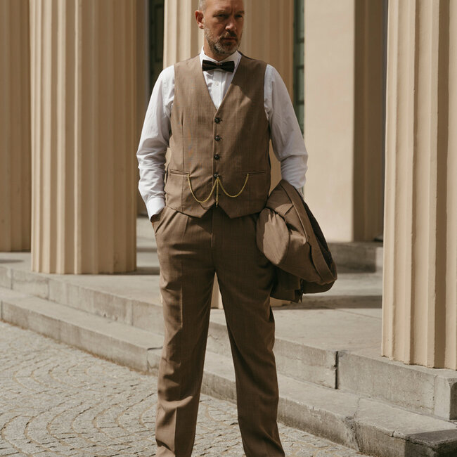 Traje sastre hombre | Traje 3 piezas | Marrón claro | Lana estambre | Ligero y transpirable