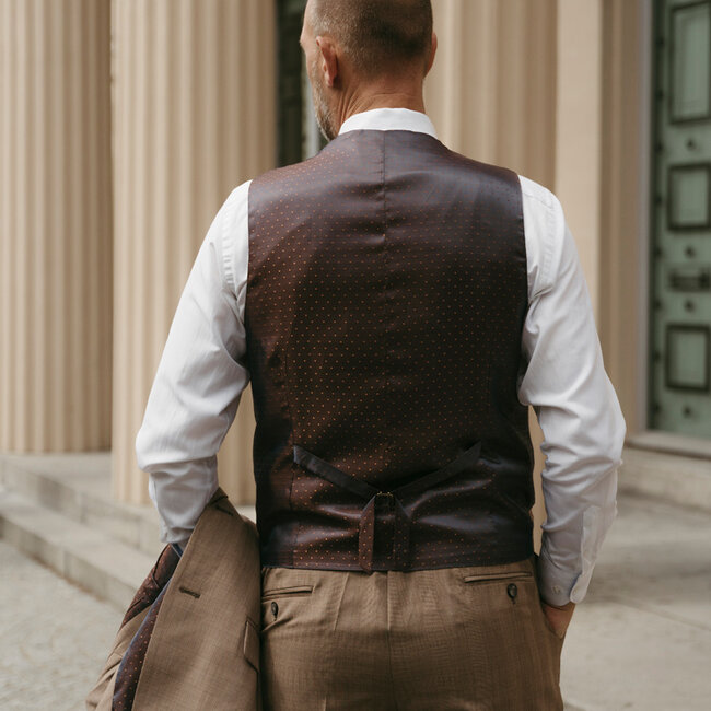 Traje sastre hombre | Traje 3 piezas | Marrón claro | Lana estambre | Ligero y transpirable