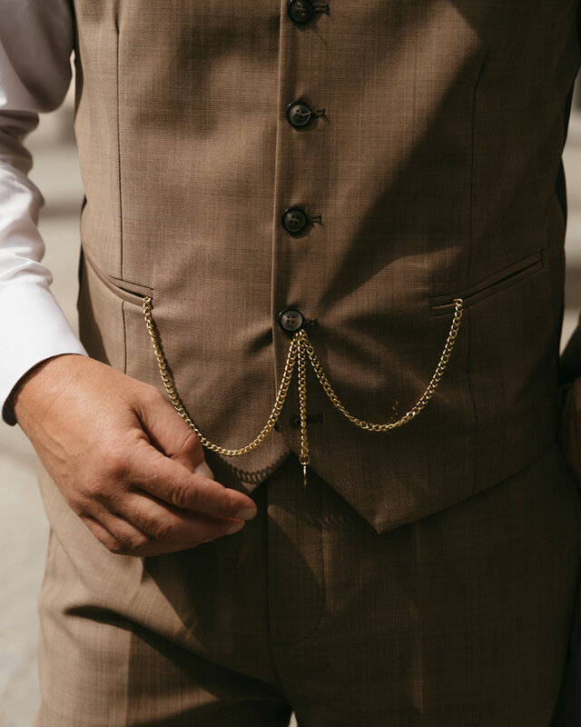 Men's tailored suit | 3-piece suit | Light Brown | worsted wool | Lightweight & breathable