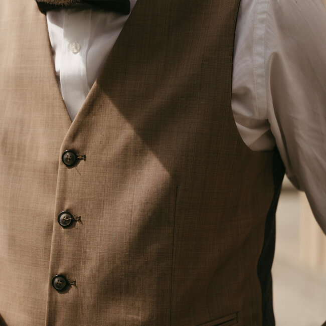 Traje sastre hombre | Traje 3 piezas | Marrón claro | Lana estambre | Ligero y transpirable