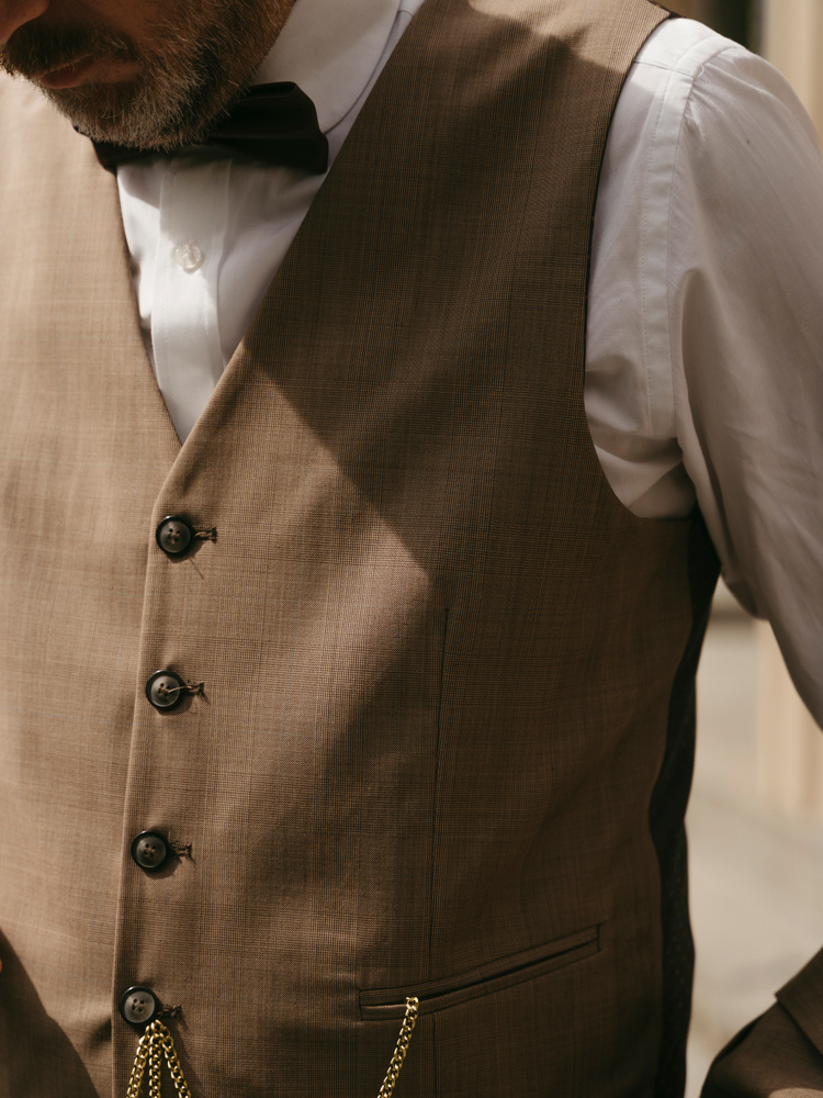 Traje sastre hombre | Traje 3 piezas | Marrón claro | Lana estambre | Ligero y transpirable