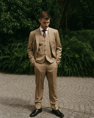 Kammgarn Anzug Klassisch Khaki