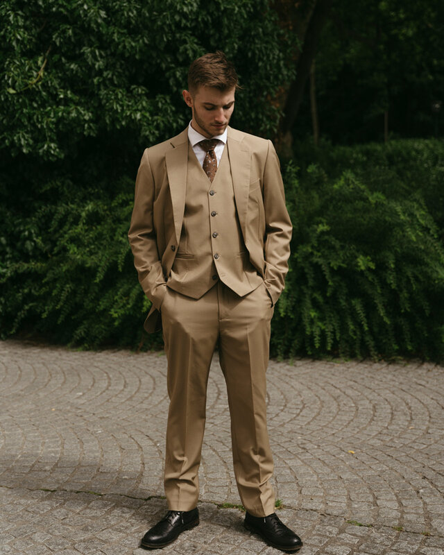 Maatpak voor heren | 3-delig pak | Kaki | Kamgaren wol | Lichtgewicht & ademend