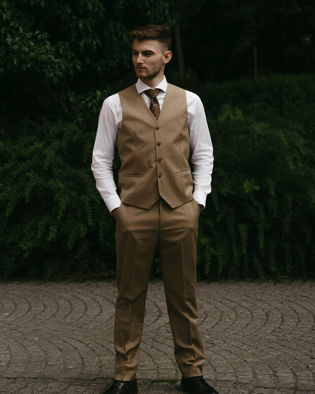 Maatpak voor heren | 3-delig pak | Kaki | Kamgaren wol | Lichtgewicht & ademend
