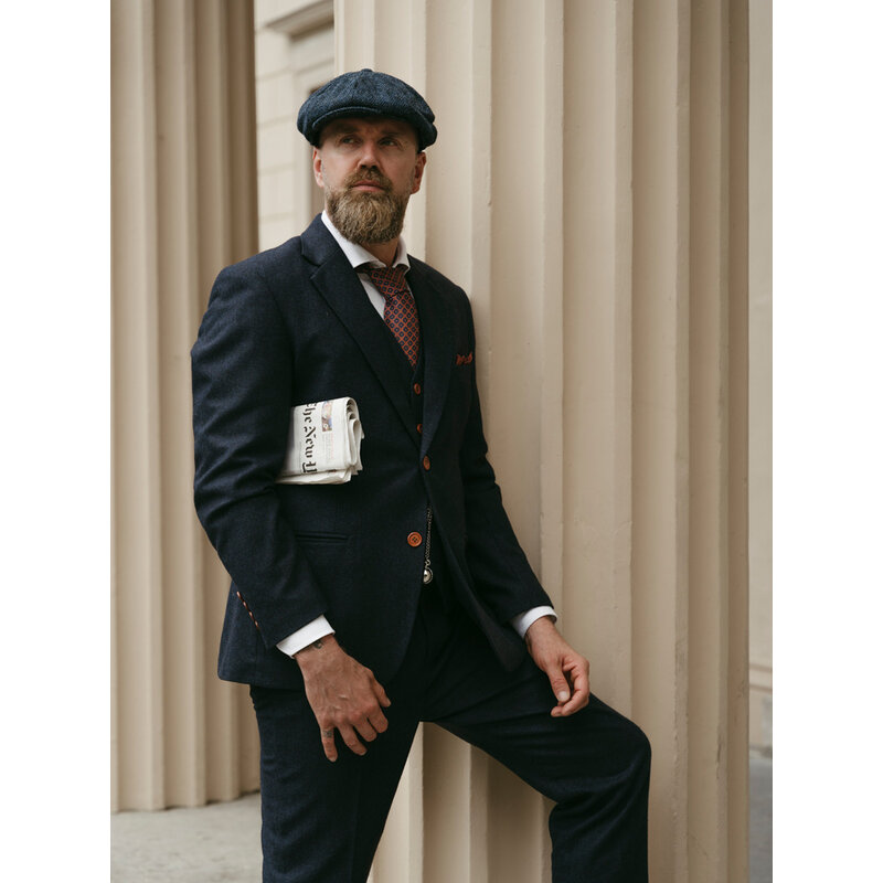 Traje sastre hombre | Traje 3 piezas | Azul marino Barleycorn | Finn Shelby | Peaky Blinders
