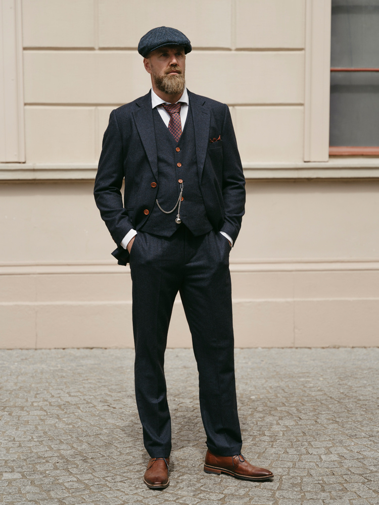 Traje sastre hombre | Traje 3 piezas | Azul marino Barleycorn | Finn Shelby | Peaky Blinders