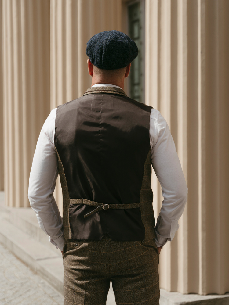 Cavani Suit for men | 3-piece suit | Brown Overcheck | Arthur Shelby | Peaky Blinders