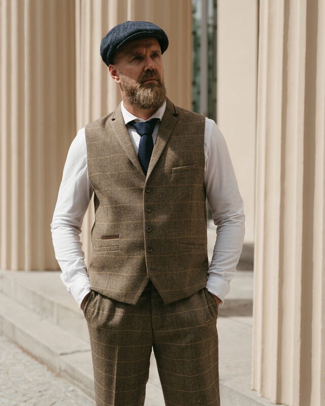 Cavani Herren Anzug | 3-teiliger Anzug | Brauner Overcheck | Arthur Shelby | Peaky Blinders