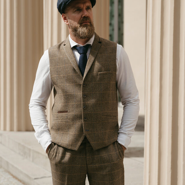 Cavani Costume homme | costume 3 pièces | Overcheck marron | Arthur Shelby | Peaky Blinders