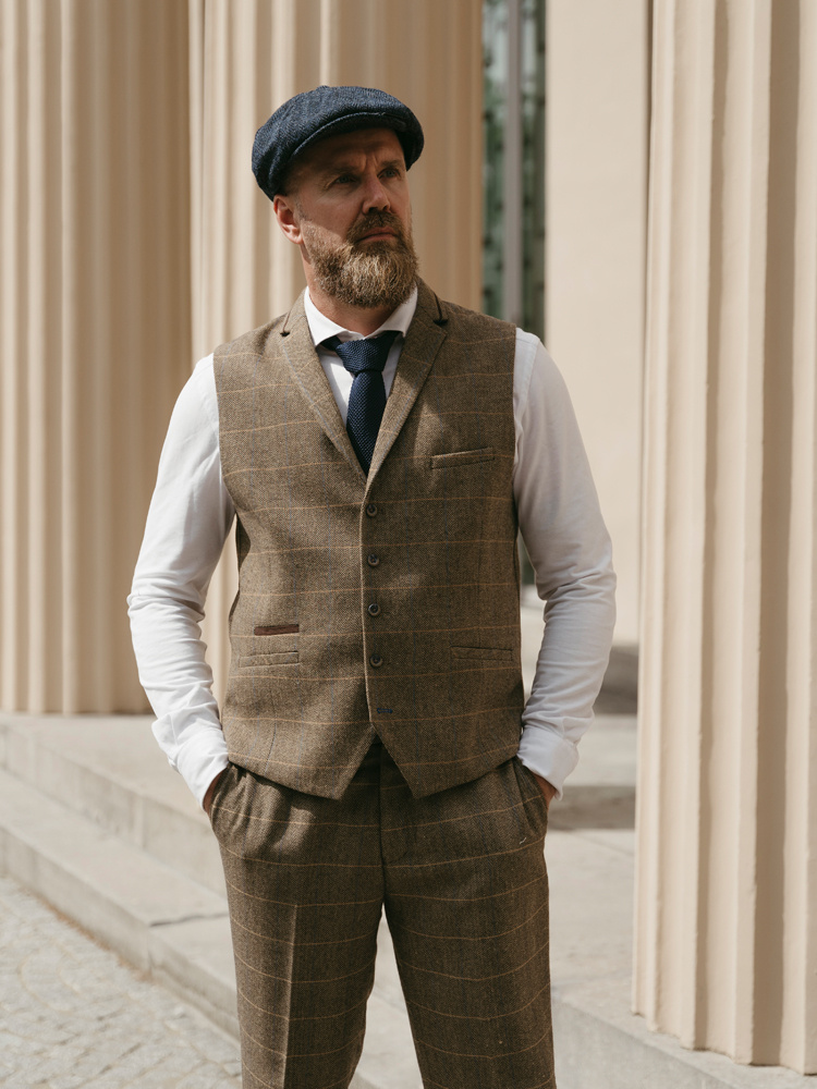 Cavani Albert | Traje de 3 piezas | Overcheck marrón | Peaky Blinders