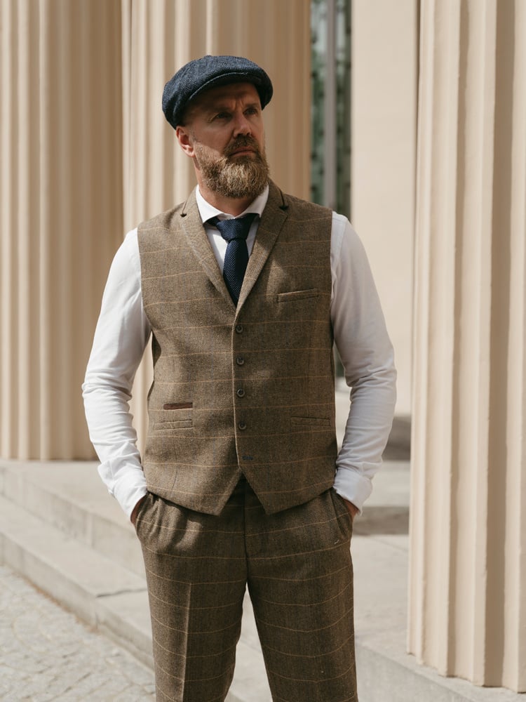 Cavani Suit for men | 3-piece suit | Brown Overcheck | Arthur Shelby | Peaky Blinders