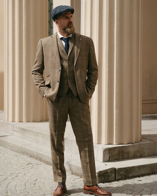 Cavani Traje para hombre | Traje de 3 piezas | Overcheck marrón | Arthur Shelby | Peaky Blinders