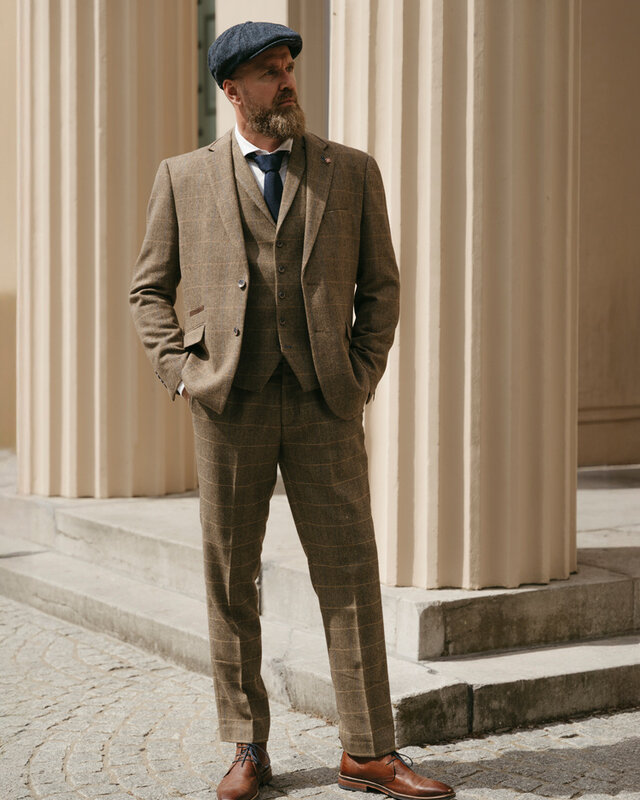 Cavani Costume homme | costume 3 pièces | Overcheck marron | Arthur Shelby | Peaky Blinders