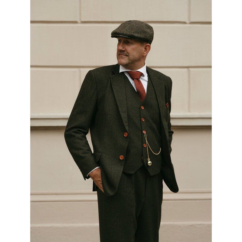 Costume sur mesure pour homme | costume 3 pièces | chevron vert | thomas shelby | peaky blinders
