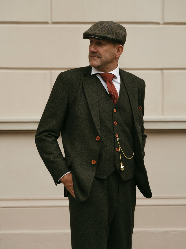 Costume pièces en tweed Vert à chevrons Shelby Brothers