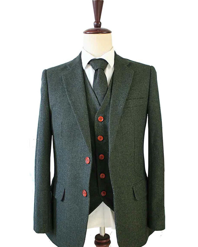 Traje sastre hombre | Traje 3 piezas | Espiga verde | Thomas Shelby | Persianas de pico