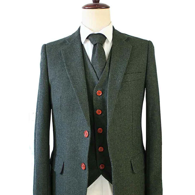 Costume sur mesure pour homme | costume 3 pièces | chevron vert | thomas shelby | peaky blinders