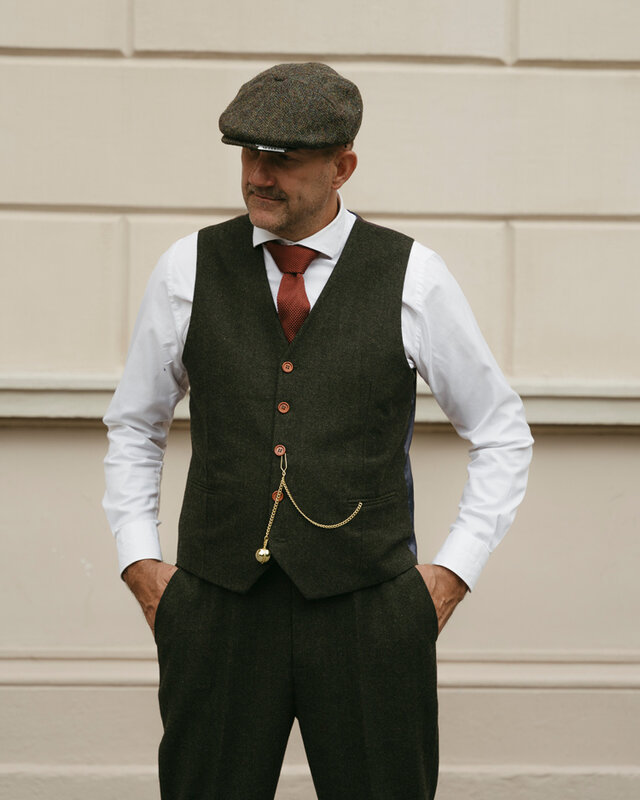 Herren Maßanzug | 3-teiliger Anzug | grünes Fischgrätmuster | thomas shelby | peaky blinders