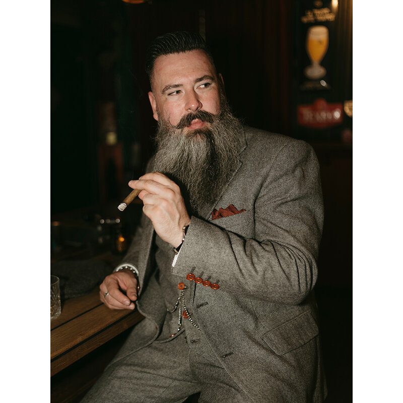 Traje sastre hombre | Traje 3 piezas | Espiga gris | Thomas Shelby | Peaky Blinders