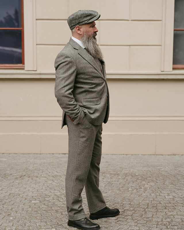 Traje sastre hombre | Traje 3 piezas | Espiga gris | Thomas Shelby | Peaky Blinders