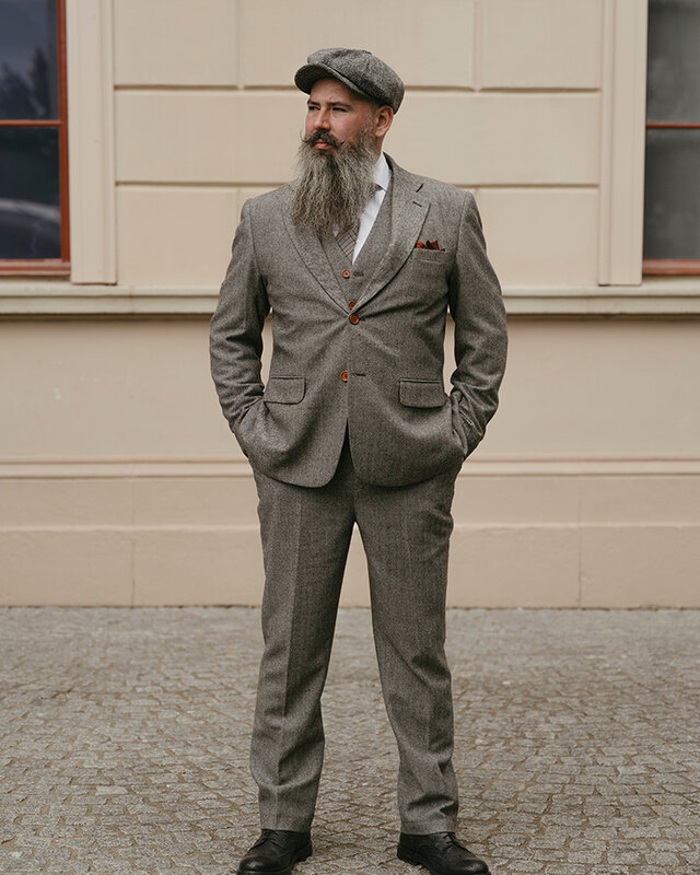 Men's tailored suit | 3-piece suit | grey herringbone | Thomas Shelby | Peaky Blinders