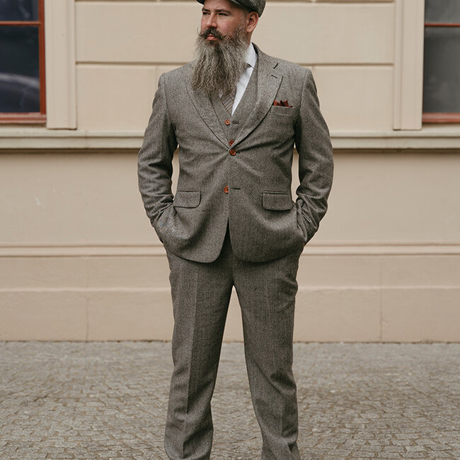 Maatpak voor heren | 3-delig pak | grijs visgraat | Thomas Shelby | Peaky Blinders