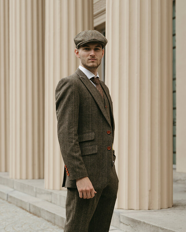 Maatpak voor heren | 3-delig pak | groen visgraat | Finn Shelby | Peaky Blinders
