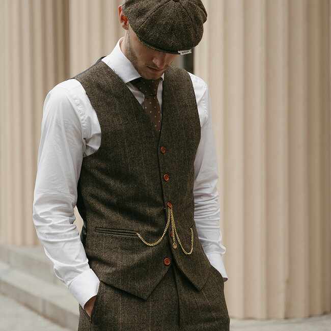 Traje sastre hombre | Traje 3 piezas | Espiga verde | Finn Shelby | Peaky Blinders