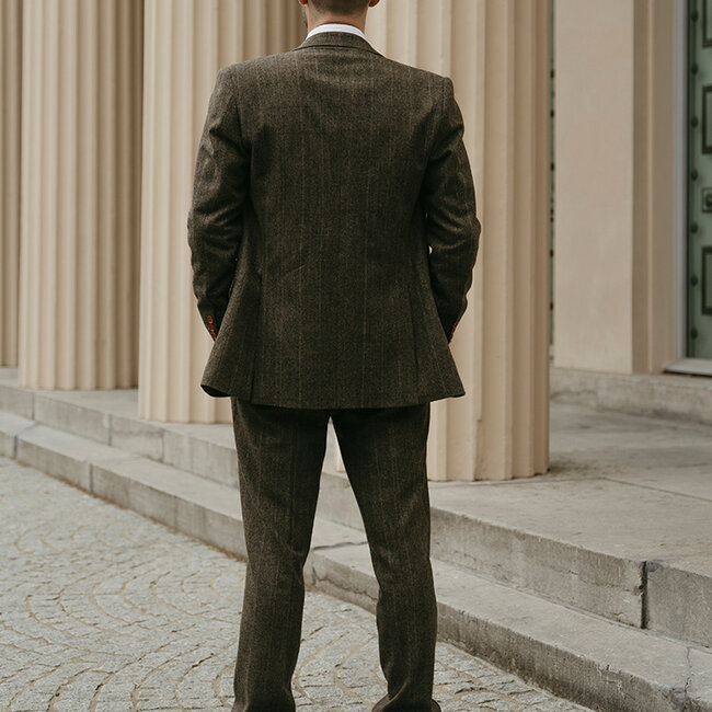 Traje sastre hombre | Traje 3 piezas | Espiga verde | Finn Shelby | Peaky Blinders