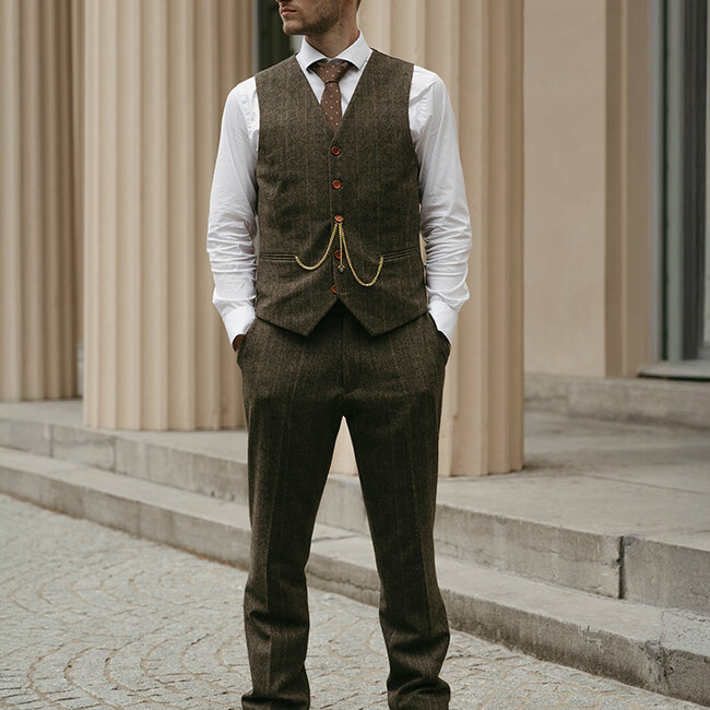 Costume Homme 3 Pièces En Laine Et Polyester, Style Tweed Années 1920
