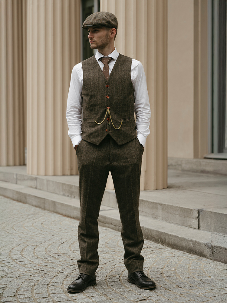 3-piece tweed suit Herringbone Green