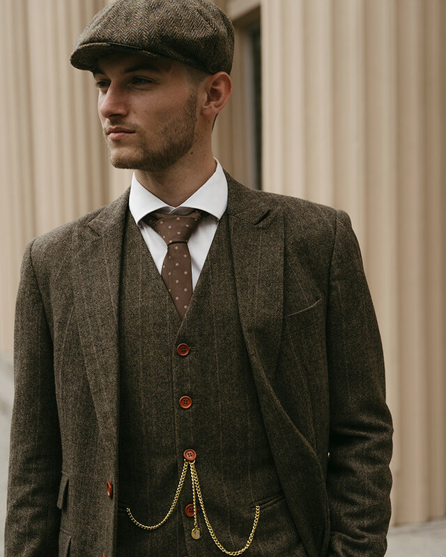 Maatpak voor heren | 3-delig pak | groen visgraat | Finn Shelby | Peaky Blinders