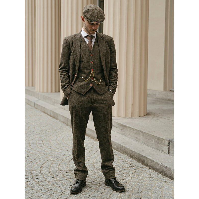 Maatpak voor heren | 3-delig pak | groen visgraat | Finn Shelby | Peaky Blinders