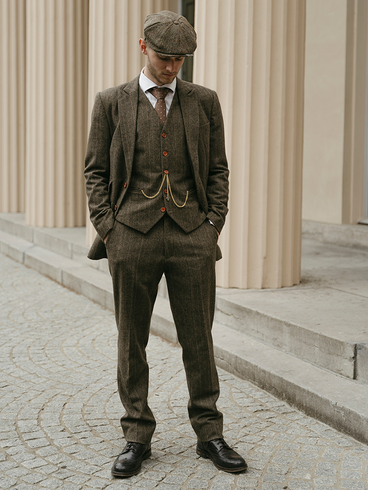 Costume 3 Pièces Homme En Tweed - Coupe Ajustée - Pour Mariage, Bal, Cérémonie