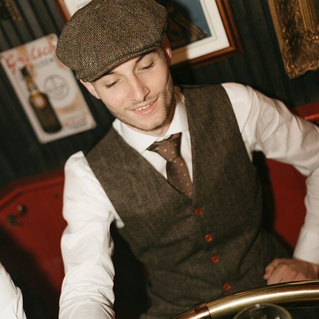 Traje sastre hombre | Traje 3 piezas | Espiga verde | Finn Shelby | Peaky Blinders