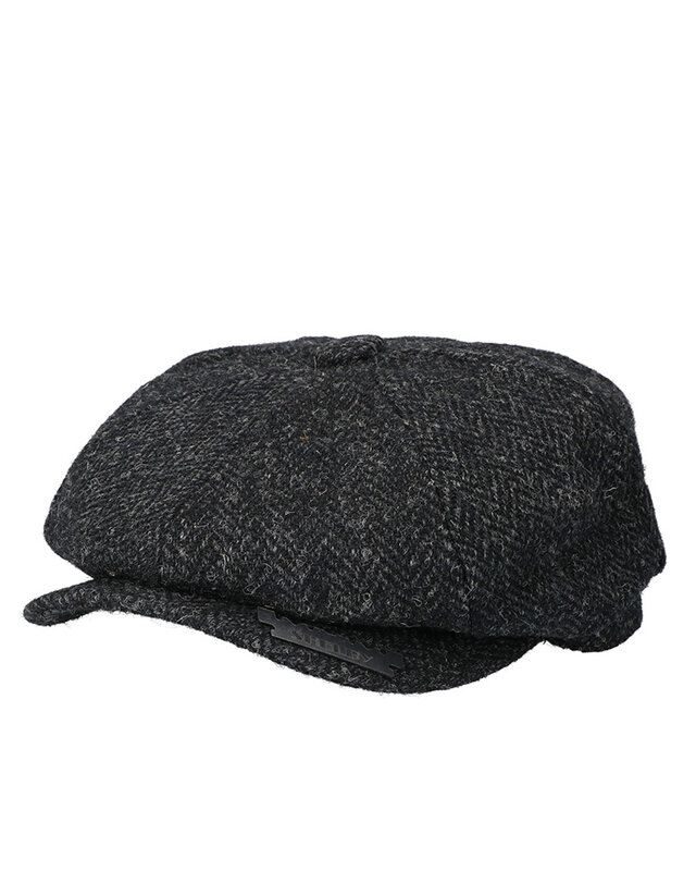 Heather Newsboy Pet | Harris Tweed | 8-panelen | Zwart