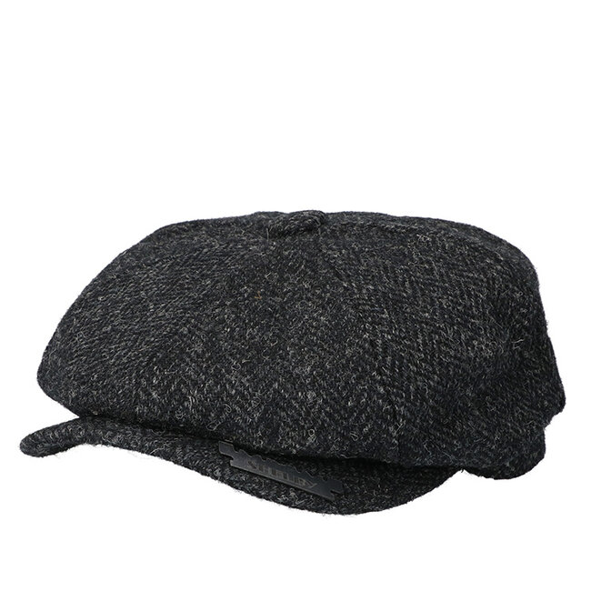 Heather Newsboy Cap | Harris Tweed | 8-panels | Black