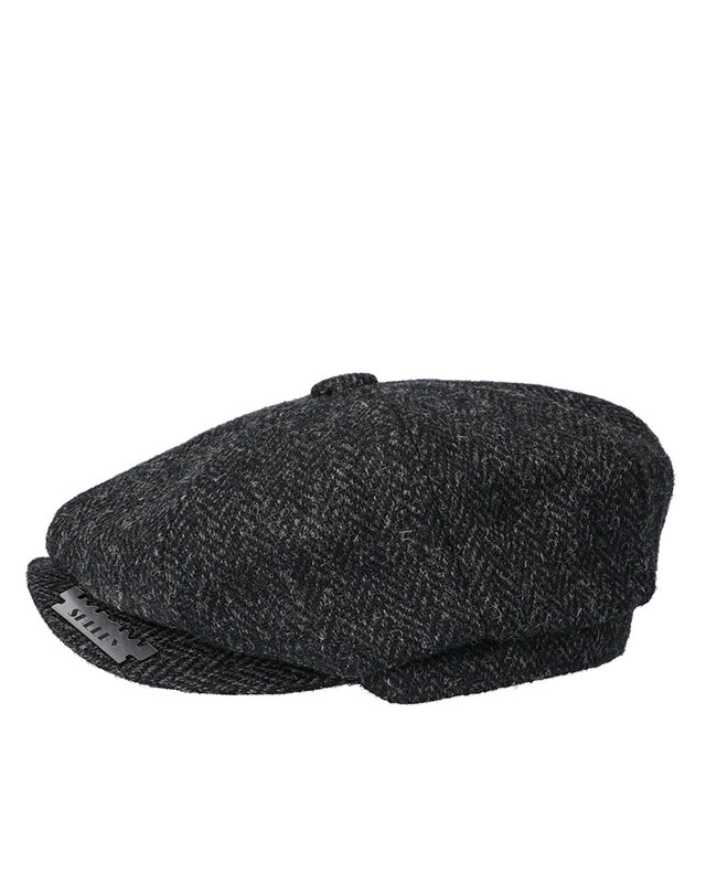 Heather Newsboy Pet | Harris Tweed | 8-panelen | Zwart