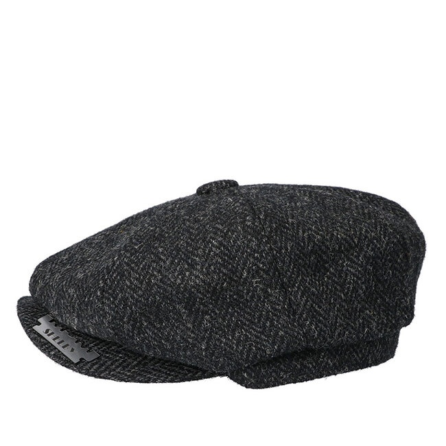 Heather Newsboy Cap | Harris Tweed | 8-panels | Black
