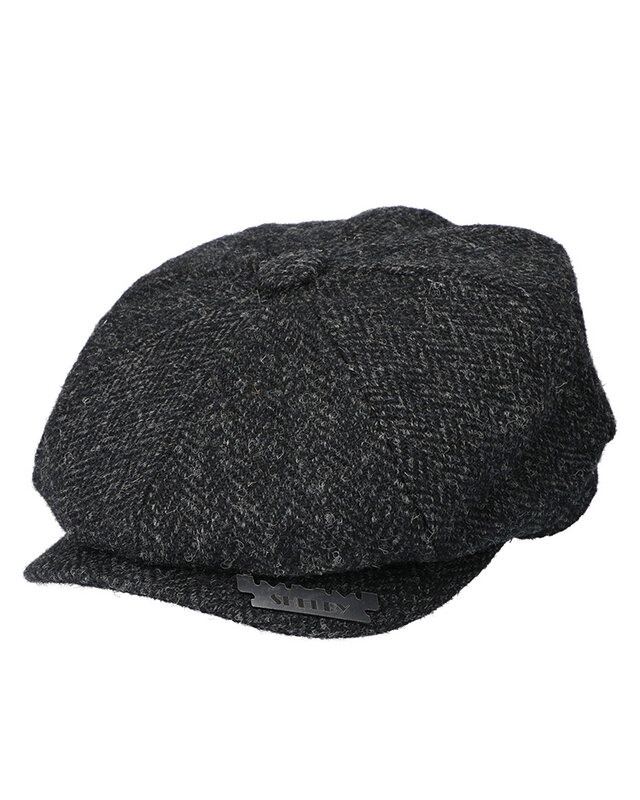Heather Newsboy Pet | Harris Tweed | 8-panelen | Zwart