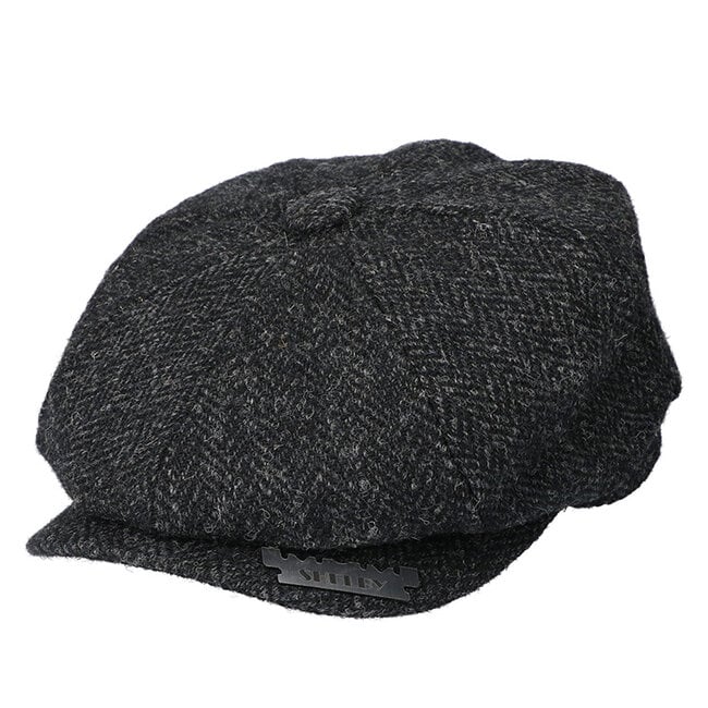 Heather Newsboy Cap | Harris Tweed | 8-panels | Black